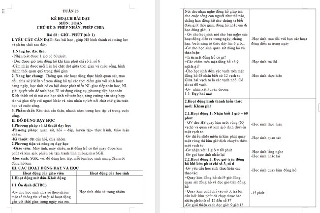 Giáo án Toán 2: Giờ - Phút