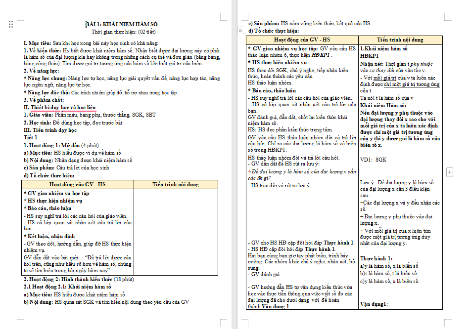 Giáo án Toán 8 Bài 1: Khái niệm hàm số