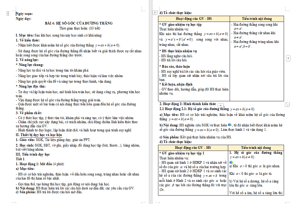Giáo án Toán 8 Bài 4: Hệ số góc của đường thẳng 