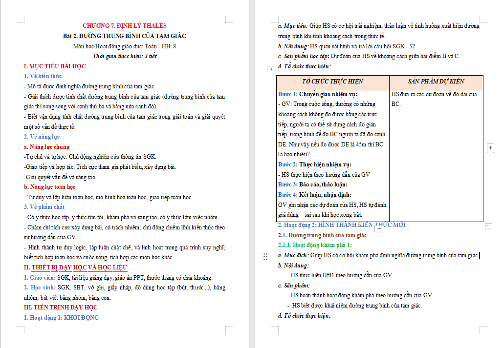 Giáo án Toán 8 Bài 2: Đường trung bình của tam giác