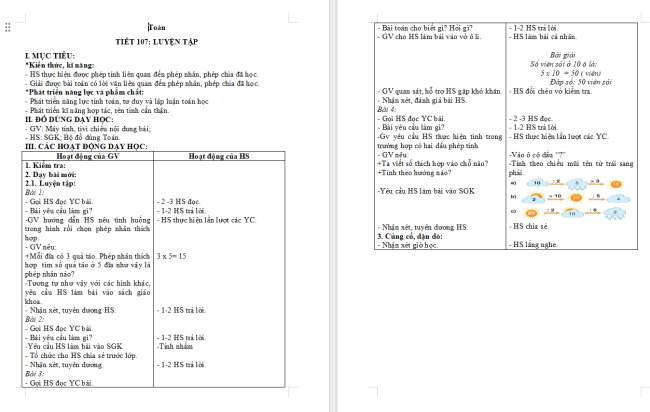 Giáo án Toán 2 Bài 45: Luyện tập chung