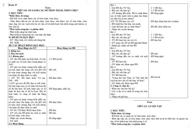 Giáo án Toán 2 Bài 50: So sánh các số, tròn trăm, tròn chục