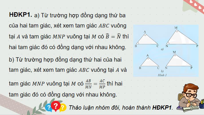 Toán 8 Bài 3: Các trường hợp đồng dạng của hai tam giác vuông