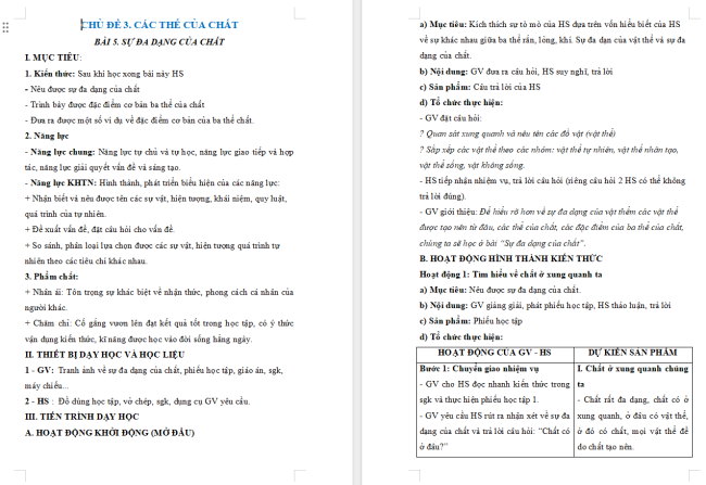Giáo án KHTN 6 Bài 5: Sự đa dạng của chất