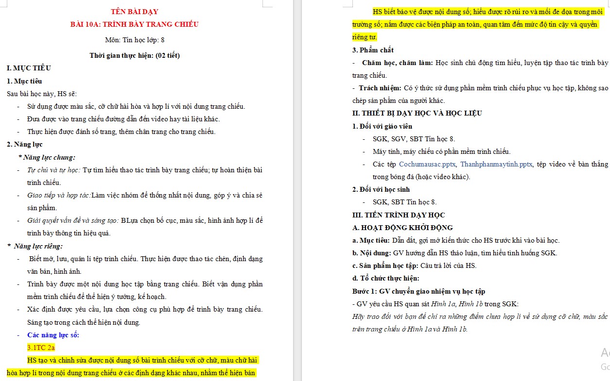 Giáo án Bài 10A Tin học 8 Chân trời sáng tạo