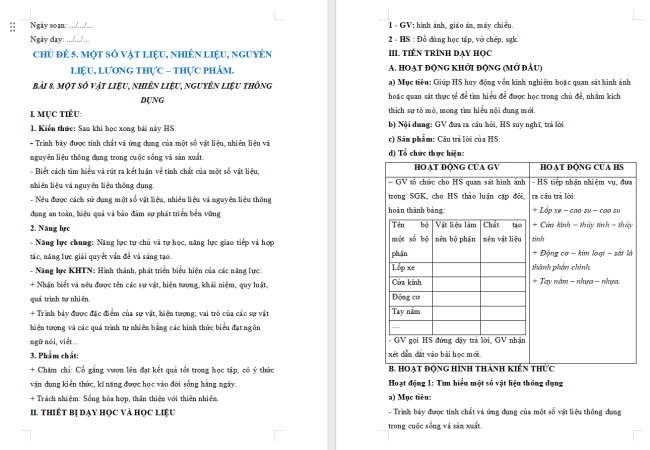 Giáo án KHTN 6 Bài 8: Một số vật liệu, nhiên liệu và nguyên liệu thông dụng