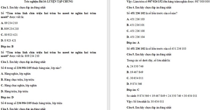 Trắc nghiệm Toán 4 Kết nối tri thức Bài 16: Luyện tập chung