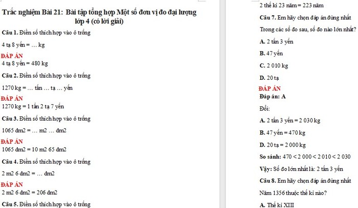 Trắc nghiệm Toán 4 Kết nối tri thức Bài 21: Luyện tập chung