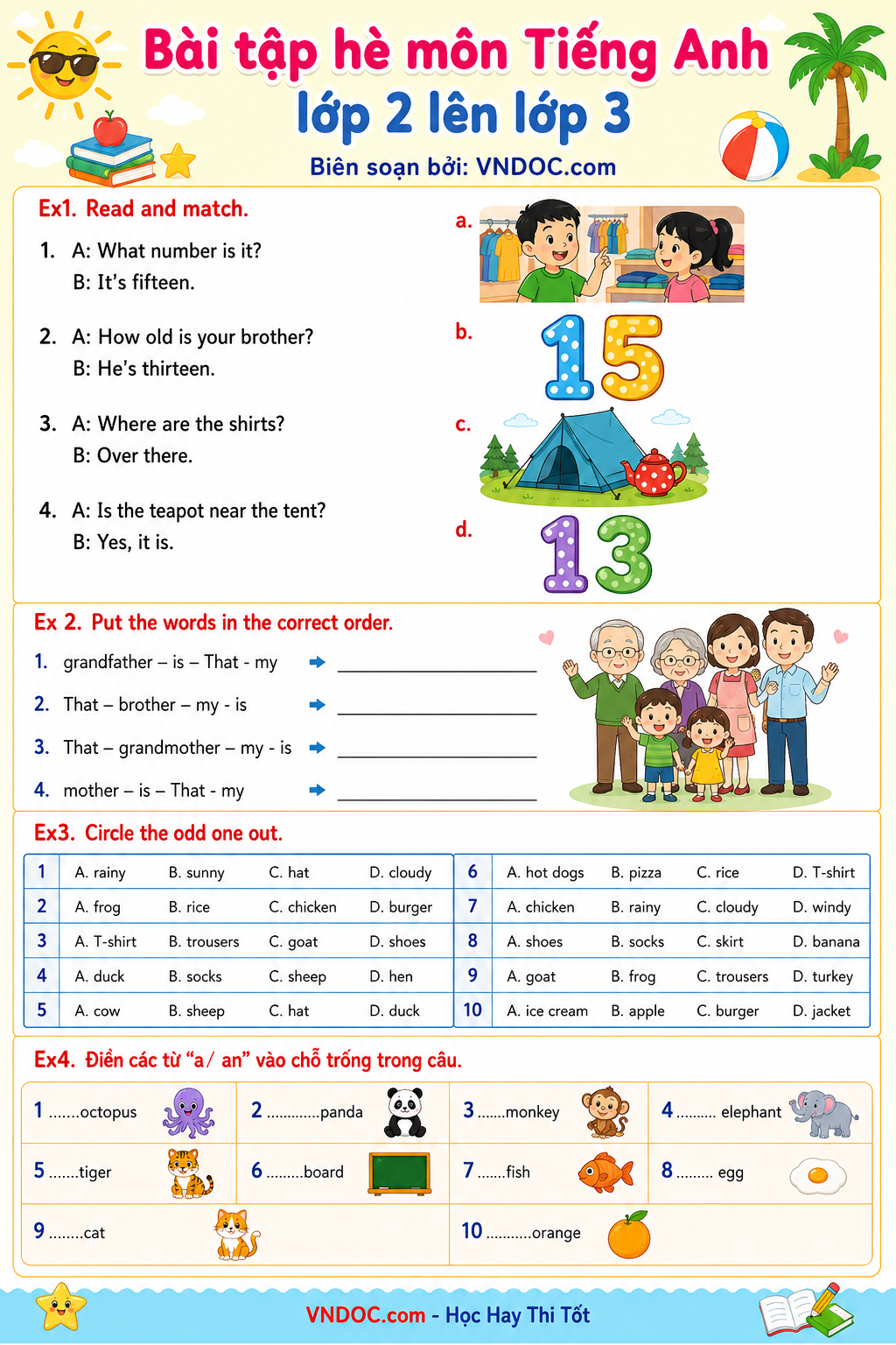 Bài tập ôn hè môn Tiếng Anh lớp 2 lên lớp 3 số 1