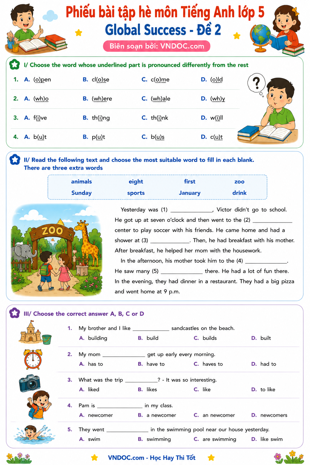 Phiếu bài tập hè môn Tiếng Anh lớp 5 Global Success - Đề 2