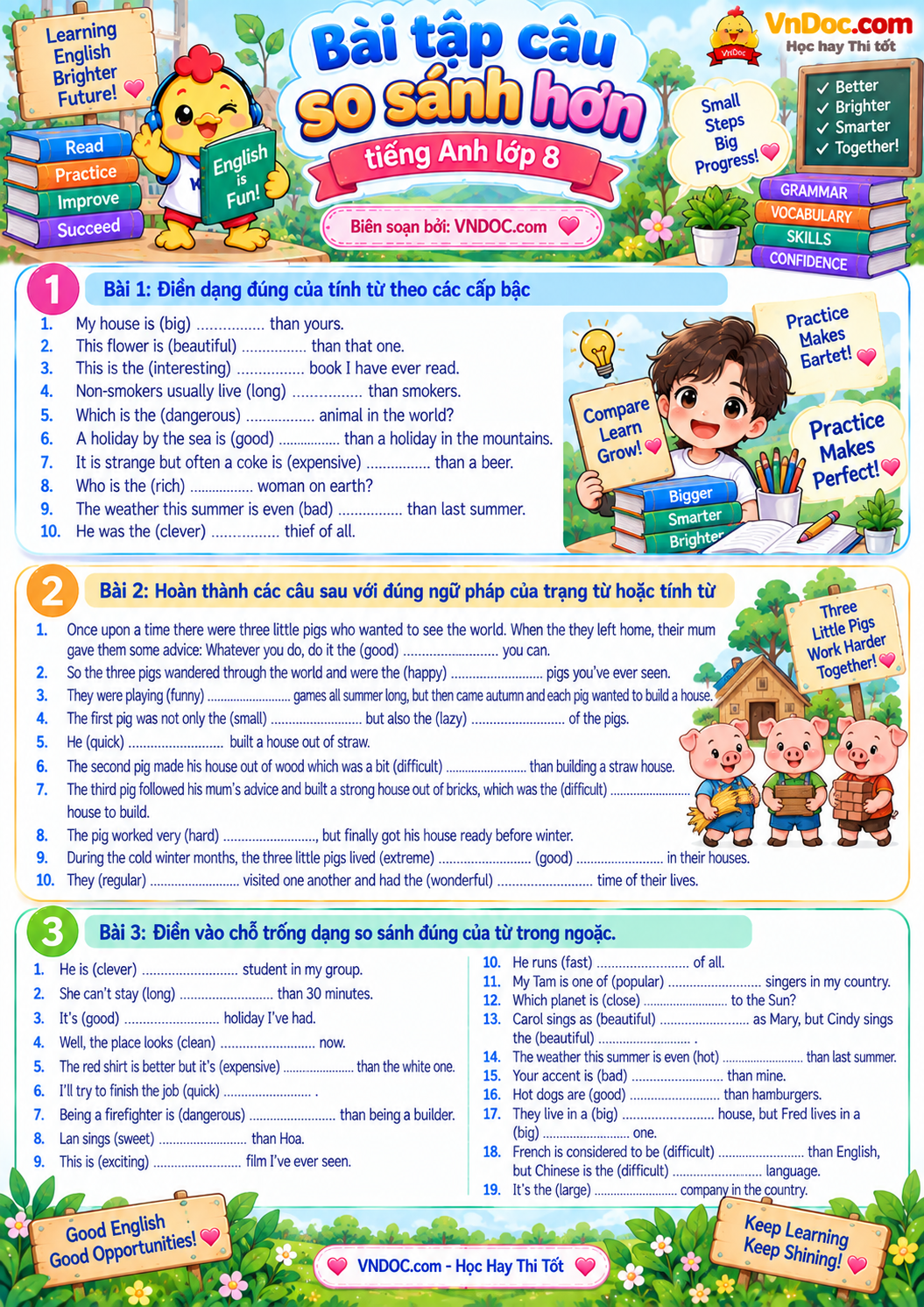 Bài tập so sánh hơn lớp 8 có đáp án